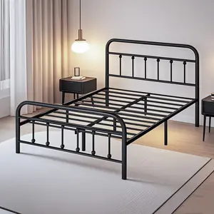 Walsunny Metal Platform Bed Frame Mattress Foundation with Victorian Style Iron-Art Headboard/Footboard, Under Bed Storage, Queen, Full, Twin Size