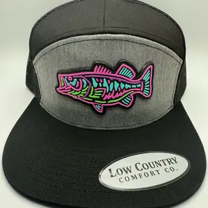 Tailored South Neon PVC Bass Patch on Heather Grey Black 7 Panel Riverbed Threads Hat