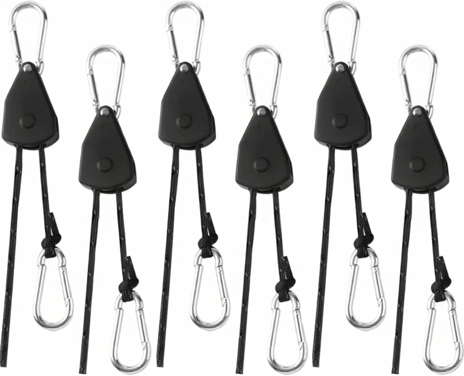 15ft Rope Rollers 6 Pcs Ratchet Straps Rope Tie Down Cam Jam 1/8in | 6 Pcs black reflective Rope Paracord Straps with metal Cam Locks for Tent, Tarp & Canopy Tie Downs