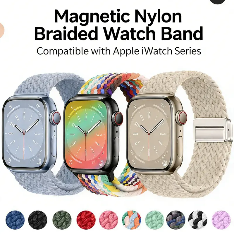 3 Pack Camouflage Magnetic Nylon Bands Compatible with Apple Watch Series 1-11, SE & Ultra, Stretch Braided Loop Straps with Cooling Breathable Comfort, Snap-On Magnetic Closure, Casual Outdoor Sport Wristbands