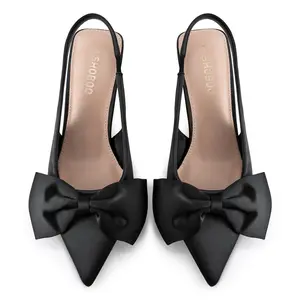 SHOBOO Women's Bow Slingback Heels Pointed Toe Kitten Pumps 2.4-inch Low Heel Durable Traction Latex-Padded Insole Business Style
