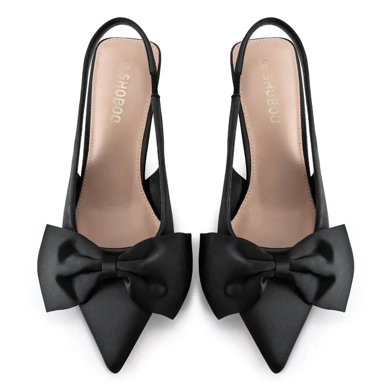 SHOBOO Women's Bow Slingback Heels Pointed Toe Kitten Pumps 2.4-inch Low Heel Durable Traction Latex-Padded Insole Business Style