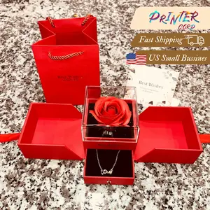 Gift Red Rose Box with ''Love'' Necklace ,100 languages ​​of love, Best wishes Box Gitf and Best Wishes Card, Gift For mom ,  girlfriend ,  Wife,  Grandmother