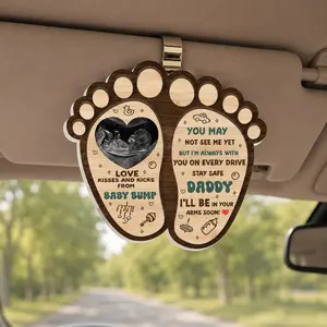 [SEND YOUR PHOTO VIA MESSAGE] Personalized Love Kisses and Kicks From Baby Bump Wooden Car Visor Clip – Father’s Day Gift for Dad, New Dad Gift, Pregnancy Announcement Keepsake
