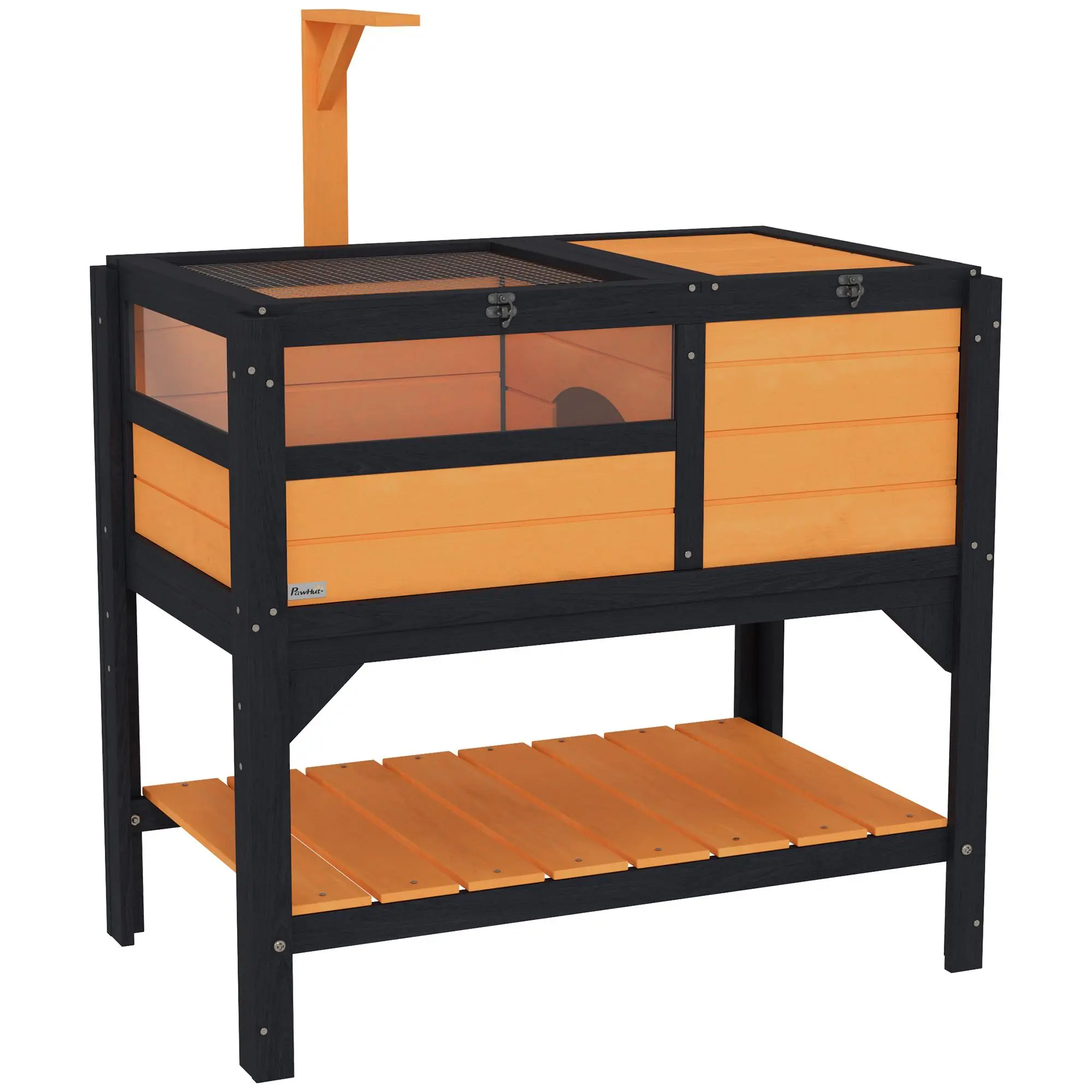 PawHut Tortoise Habitat with Shelf Storage, Tortoise Enclosure with Weather Protection, Tortoise Gift Accessory, Reptile Enclosure with Tray, Light Support Frame, Light Gray