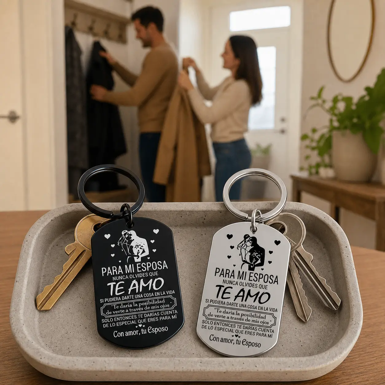 Romantic Love Keychain for Couples, Stainless Steel Heart Key Ring with Sweet Message, Anniversary Birthday Valentine's Day Gift for Boyfriend Girlfriend Husband Wife