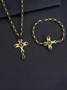 Cross Pendant Necklace & Bracelet, Stainless Steel Jewelry Set for Party, Daily Clothing Decor, Trendy All-match & Exquisite Jewelry for Birthday Gift