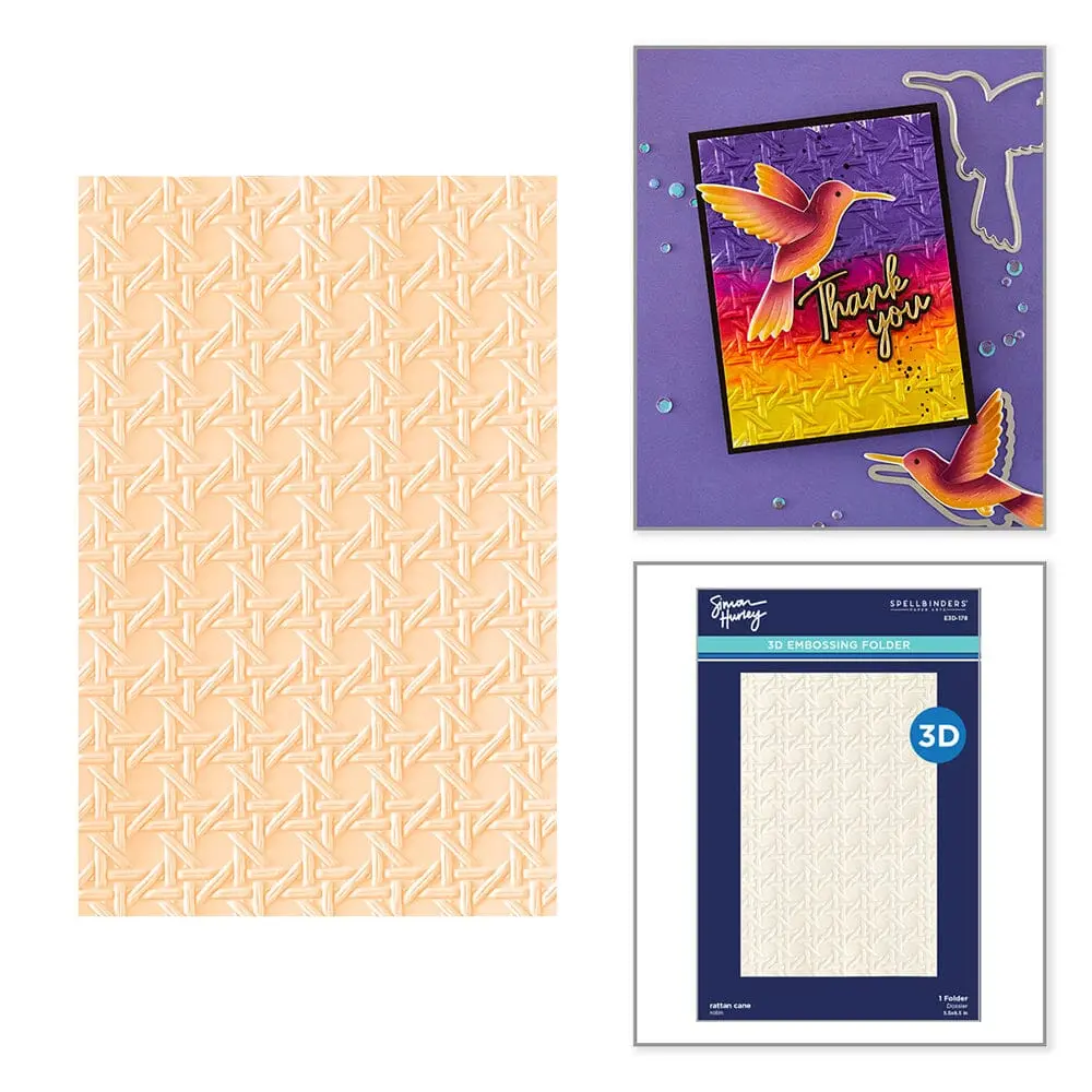 Simon Hurley create. Spellbinders Rattan Cane 3D Embossing Folder