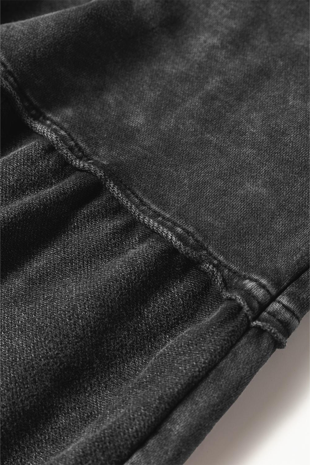 Women's High Waist Black Mineral Wash Wide Leg Pants Casual Patchwork Drawstring Shift Trousers Western Style Cotton Blend