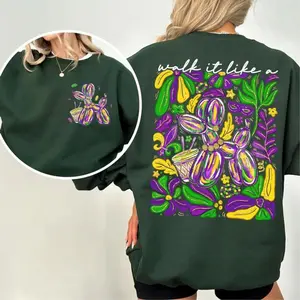 Walk It Like A Dog Mardi Gras Sweatshirt, Brushstroke Mardi Gras Shirt, Fat Tuesday Tee, Fleur De Lis Coquette Hoodie, Unisex Sweater Pullover Tee