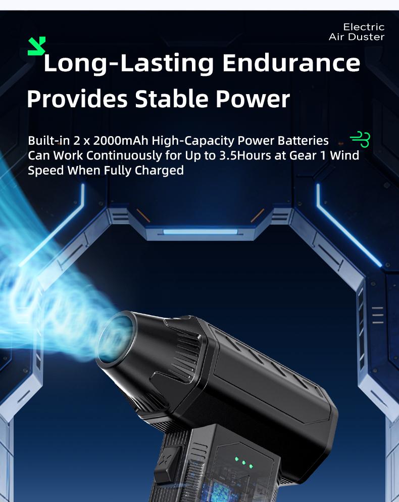 Powerful Turbo Fan 140,000 RPM Mini Portable Jet Fan Compressed Air Duster Keyboard Cleaner Type-C Rechargeable Handheld Blower for Cars PCs Snow Removal with 3-Speed Settings