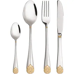Silverware Set Limited Edition - 24 count Dinnerware Set - Flatware Set for 6 -  Tableware Set w/ Accents -  for Family Gatherings & Daily Use - Spoons, , Teaspoons, Forks