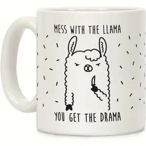 Funny Coffee Mugs Adult Humor White Coffee Mug Ceramic Coffee Cups - Funny Coffee Mug With Mess With The Llama You Get The Drama Print - Drama Llama Alert llama gifts, 11oz