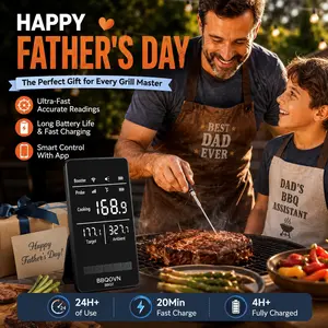 【Father's Day Gift】BBQON Wireless Digital Food Thermometer with Temperature Probe - WIFI & Bluetooth Portable LCD Kitchen Utensil, IP67 Waterproof for Grill, Roasting, Dad, Birthdays, Indoor Monitoring, DFYD Restock