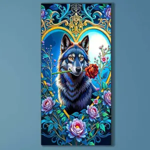 5D DIY Full Diamond Round Drill Painting - Diamond Painting Kit Wolf Flower Mosaic Canvas DIY Wall Art, Home Wall Decoration
