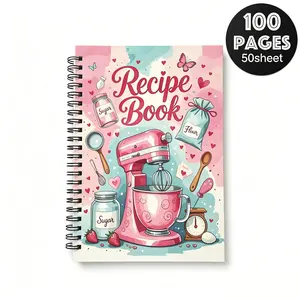 1pc Spiral Bound Recipe Book with Horizontal Ruled Pages - 50-Sheet Thick Cookbook Suitable, Cooking Enthusiasts, &, Global Recipes, Binding, Page Turn for Notes