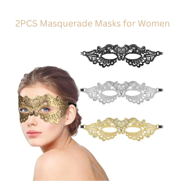 2PCS Masquerade Masks for Women, Lace Face Mask, Venetian Costume Party Eye Mask, Halloween Costume Accessories, Halloween Gift