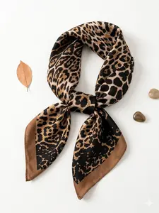 Women's Leopard Print Square Scarf, Chic Imitation Silk Seamless Bandana, Versatile Neck, Hair & Handbag Accessory, Stylish and Functional