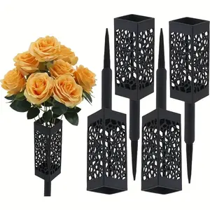 2pcs Flower Arrangement Baskets, Hollow Garden Basket, Outdoor Yard Lawn Cemetery Flower Arrangement Basket, Cemetery Decoration, Flower Holder, Black Plastic Vase with Drain Hole