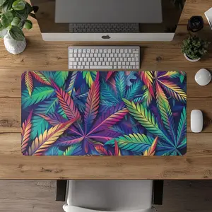 Cannabis Leaf Desk Mat, Psychedelic Marijuana Leaf Gaming Mat, Gaming Mouse Pad, Stoner Gifts, Pot Leaf Desk Decor, Weed Desk Accessory