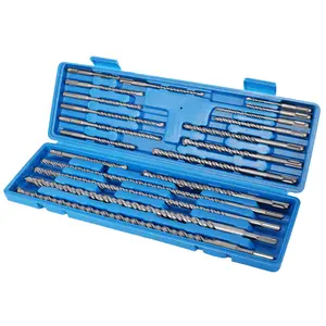 20Pcs SDS Plus Impact Hammer Drill Bit Set, Carbide Tipped Alloy Steel, Multi Metric Size Heavy Duty Rotary Bits, Wear Resistant Blue Drilling Tools with Storage Case for Concrete Stone Brick Workshop Renovation