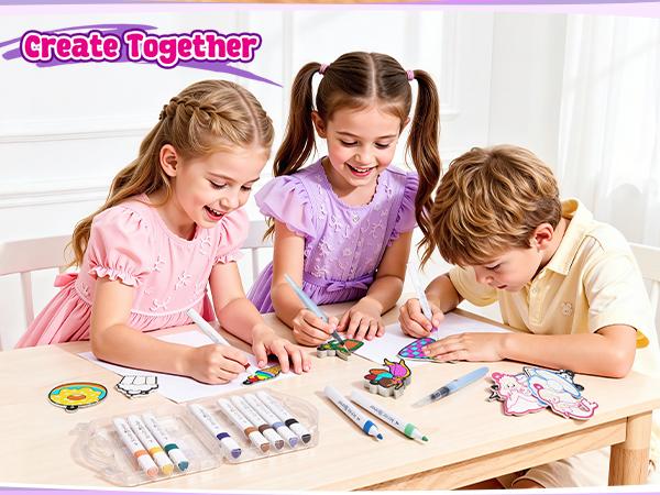 JoyCat Art Kit- 3D DIY Foam Texture Painting Kit, Unicorn & Princess Magic Puffy Paint Kit, Stocking Stuffers, Craft Kits for Kids, Easter Christmas Gift for Girls & Boys