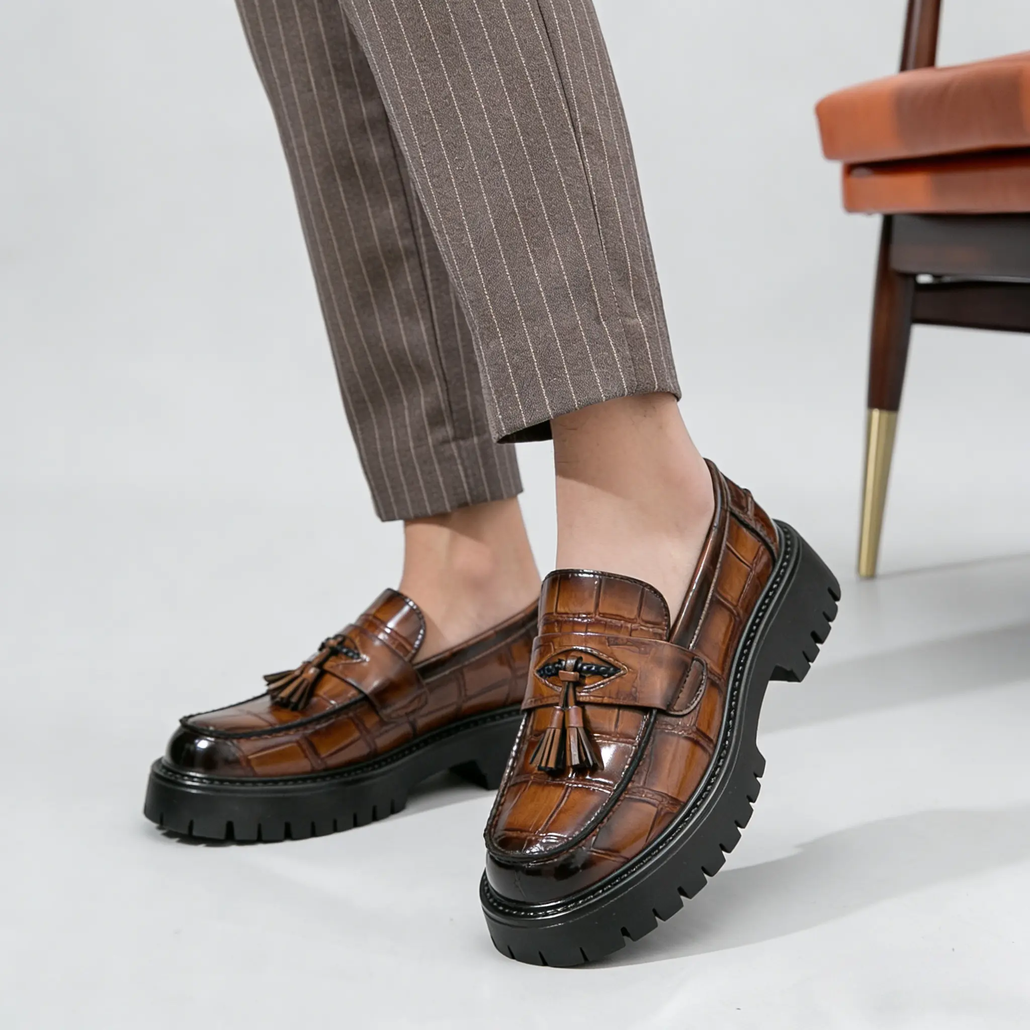 ONXITOM Men's Slip-On Penny Loafers, Patent Leather Platform Dress Shoes with Non-Slip Lug Sole, Classic Chic Business Wear for Formal Events, Footwear, Platform Sole Boosts Height, Patent Leather Looks Luxe, Fashionable And Practical, Slip-On Ease For Qu