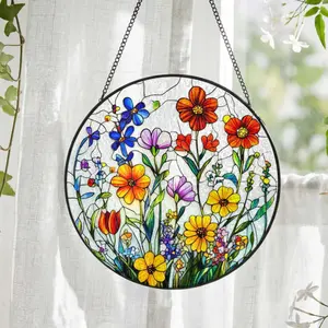Wildflower Stained Glass Suncatcher: Flower Window Hanging, Colorful Floral Glass Art, Gift for Mom