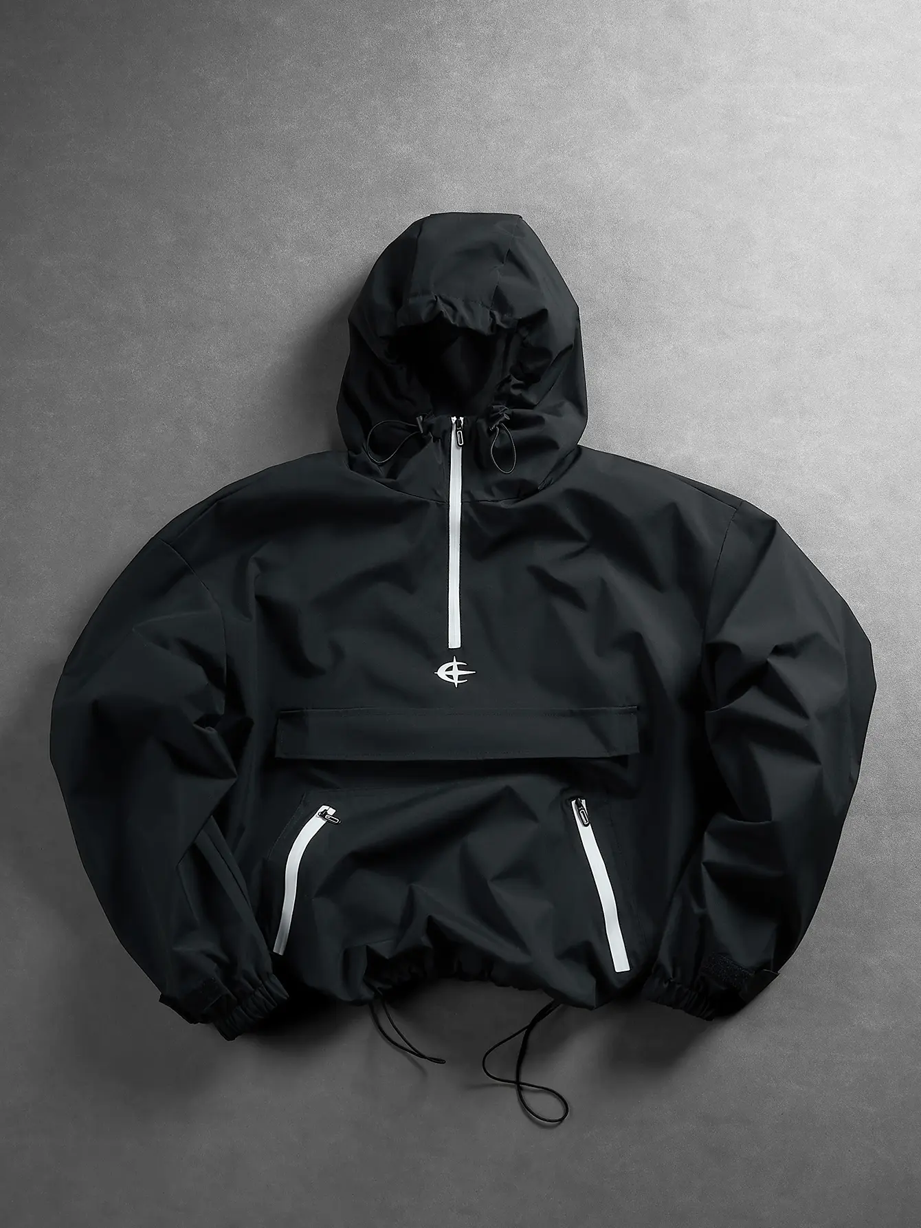 Men’s Color-Block Half-Zip Hooded Cropped Pullover Jacket - Loose-Fit Menswear Windbreaker with Kangaroo Pocket, Durable Fabric for Outdoor Hiking, City Commuting