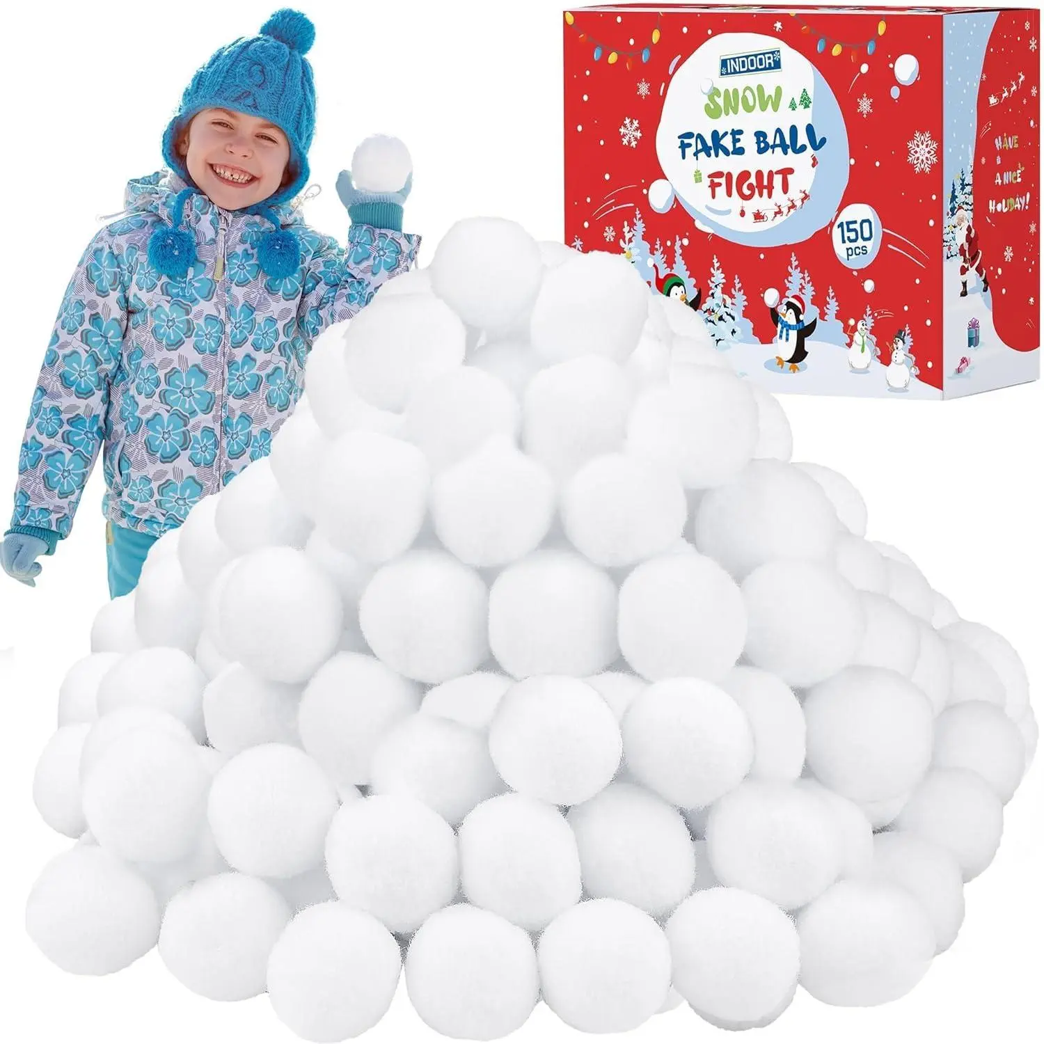 150 Pack Snow  Ball for  2 Inch Artificial Snow Fight Ball Set Realistic  Snow Toss Ball Set for Indoor & Outdoor Snow Fight Christmas Tree Decoration and Winter Family Toss