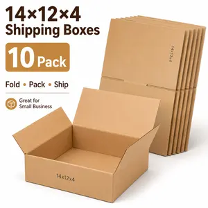 10 Pack 14x12x4 Inch Corrugated Shipping Boxes, Kraft Cardboard Mailing Boxes for Packing, Moving, Storage, Small Business Shipping Supplies