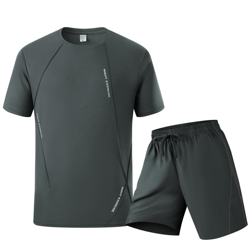 Men’s summer short-sleeve T-shirt and shorts set—casual, breathable, quick-drying, and moisture-wicking; suitable for outdoor sports, fitness, and running.