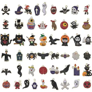50pcs Halloween Pendant, Enamel Halloween Decorations Charms for Jewelry Making Pumpkin Pendant Ghost Bat DIY Cra SN930 based