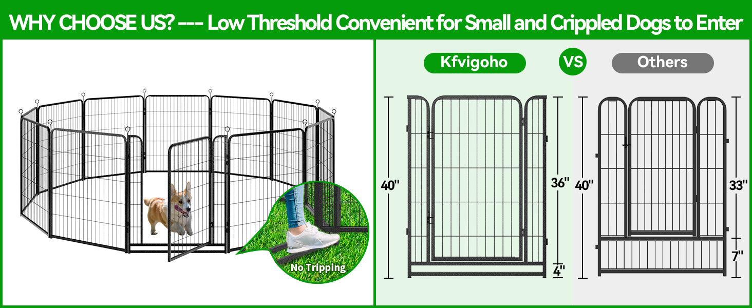 Dog Playpen Outdoor Extra Wide 12 Piece Panels Heavy Duty Anti-Rust Coating-Strengthened Dog Fence 40" Height with Doors Portable for RV Camping Yard, Total 32FT, 79 Sq.ft, Snowy Black PS781