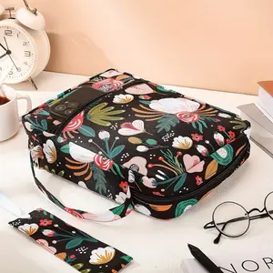 Floral Pattern Bible Cover for Women Girls Kids with Handle Strap Stand Portable Book Sleeve for Church School Gift