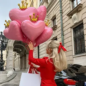 6pcs of Pink Heart-Shaped Crown Foil Balloons, Valentine'S Day Heart-Shaped Foil Balloons, Romantic Gifts for Weddings, Bridal Parties, Birthday Celebrations, And Anniversary Engagement Party Supplies