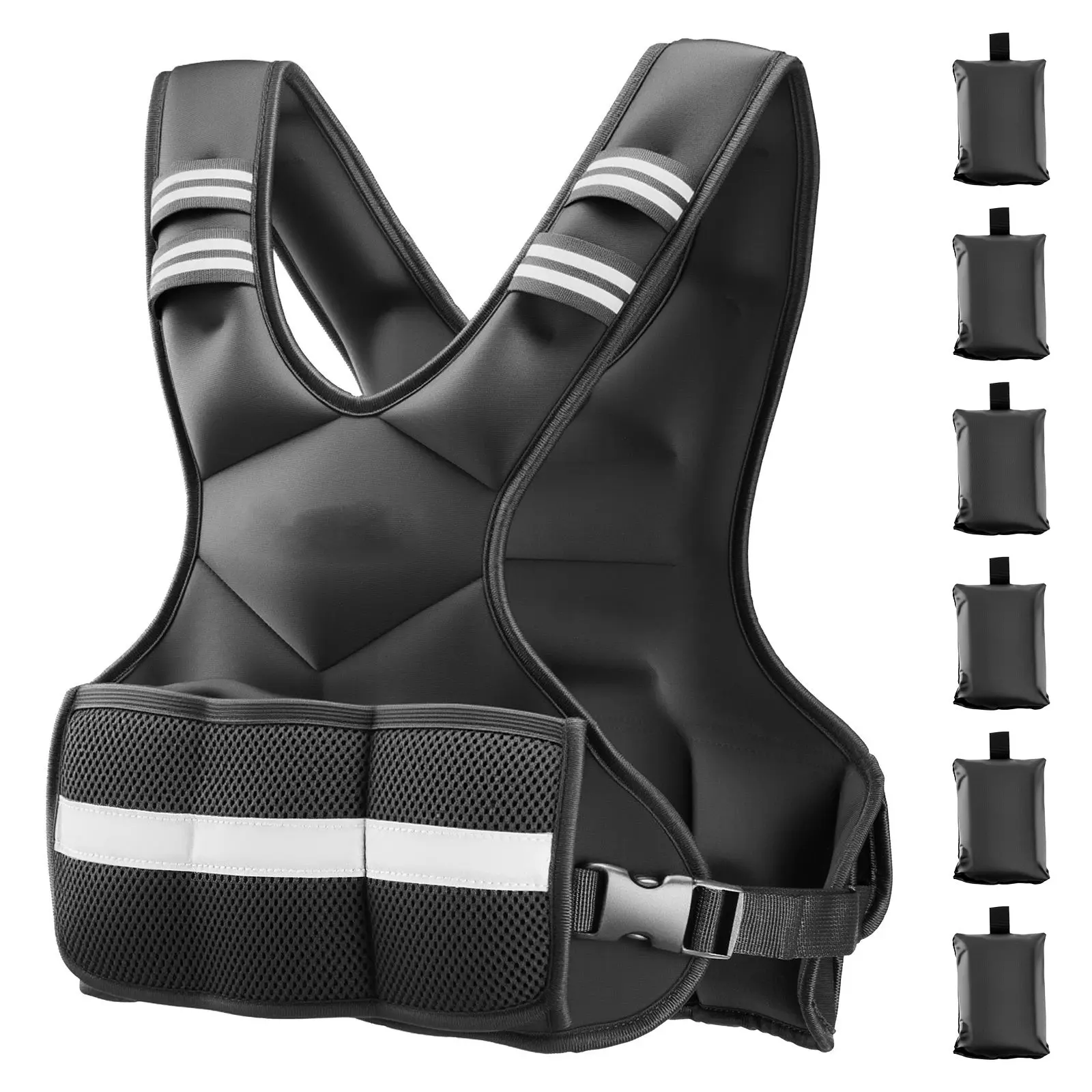 Unisex X-Shaped Neoprene Weighted Vest with Buckle Straps, Adjustable 4-10 lbs Removable Weights & Reflective Stripes for Running, Resistance Training, Sports & Outdoor Fitness