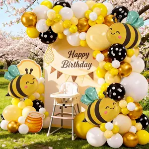 117 Piece Cute Bee Theme Birthday Party Decoration Set, Balloon Arch Kit with Bee Foil Balloons, Perfect for Baby Shower & Kids Parties