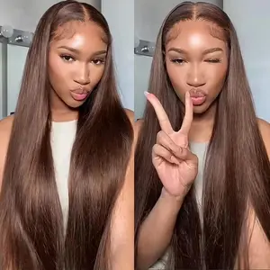 Ginger Brown color 13X4 13x6 Transparent Lace Frontal Virgin Hair Wigs Silky Straight 100% Remy Hair Wigs For Women HD Transparent Lace Front Wig