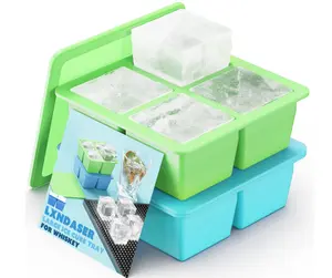 2 Pack Silicone Ice Cube Tray with Lid -Large Ice Cube Molds For Freezer Easy Release Delivering The Perfect Big Square Ice Cube Molds For Whiskey Cocktails（Blue&Green）