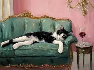 5D DIY Full Drill Diamond Painting Kit Tuxedo Cat on Vintage Sofa with Wine Art Craft for Adults Home Wall Decor