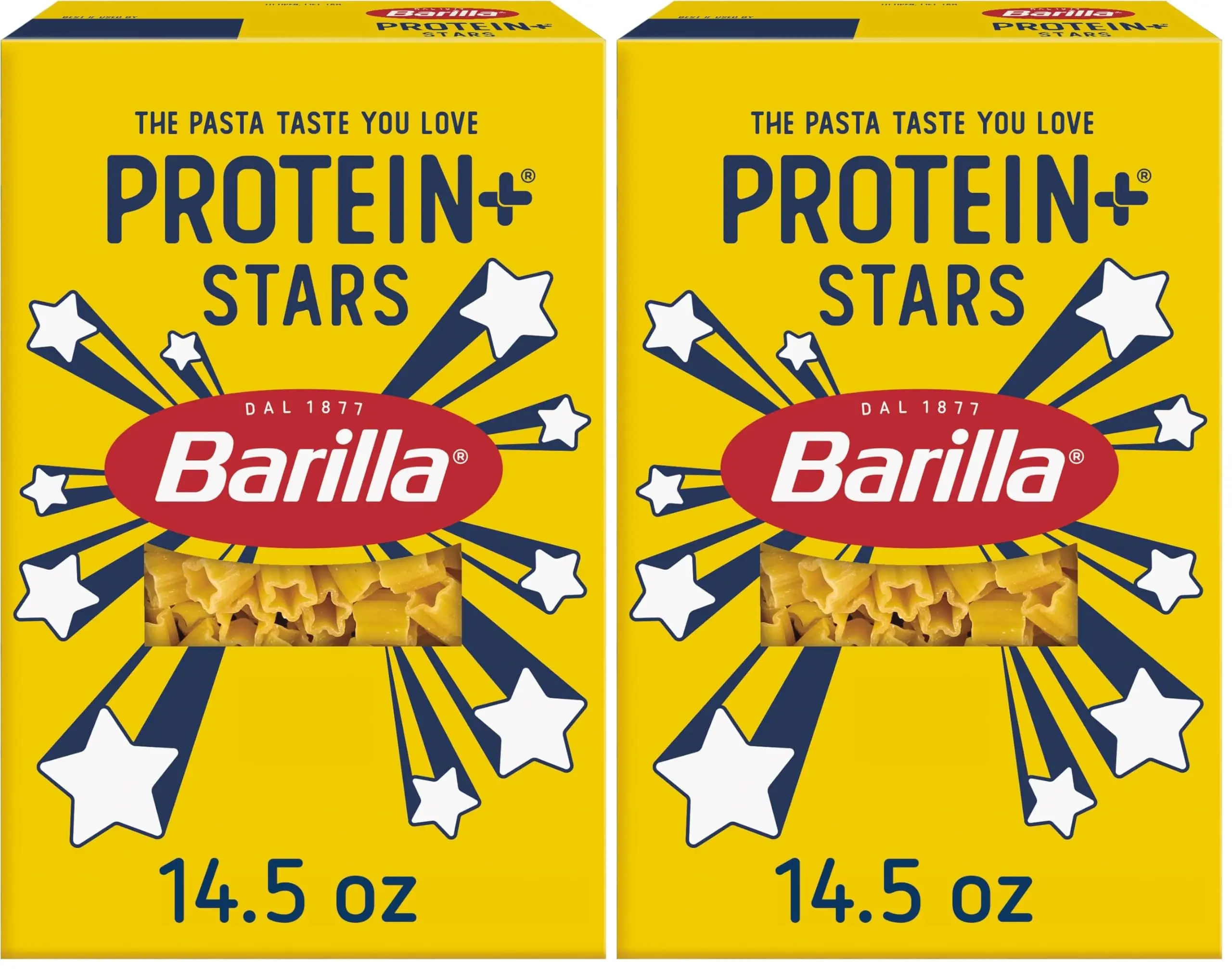 Plant Based Protein Stars Pasta - Non-GMO, 14.5 oz, Pack of 2, Contains Lentils, Chickpeas, Peas, High Protein Staple for Soups, Broths, Creative Family Meals