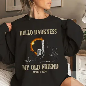 Hello Darkness Shirt, April 8th 2024 Unisex Sweatshirt, Total Solar Eclipse Sweater, Eclipse Event Sweatshirt, Funny Eclipse Sweater