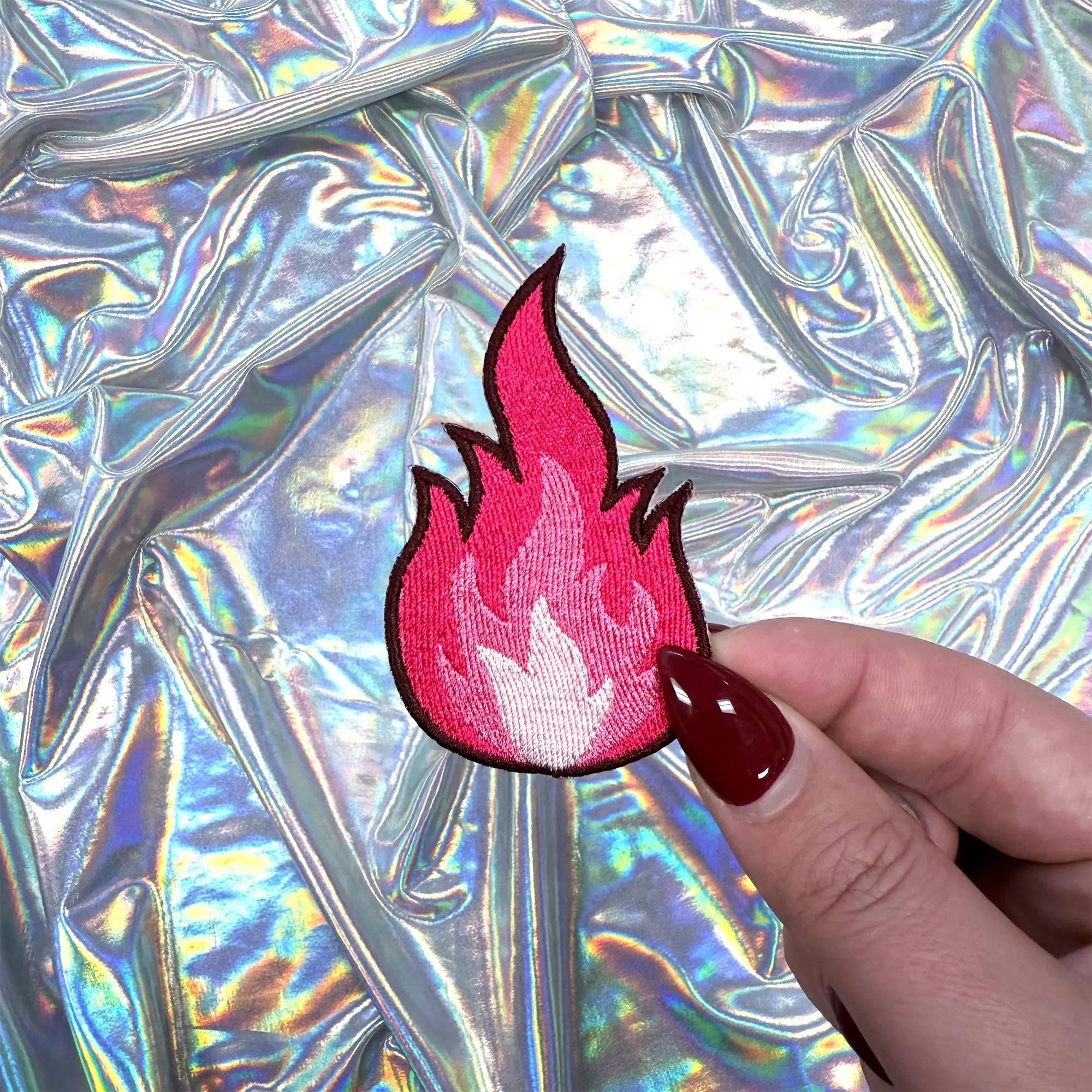 Pink Flame Iron On Patch