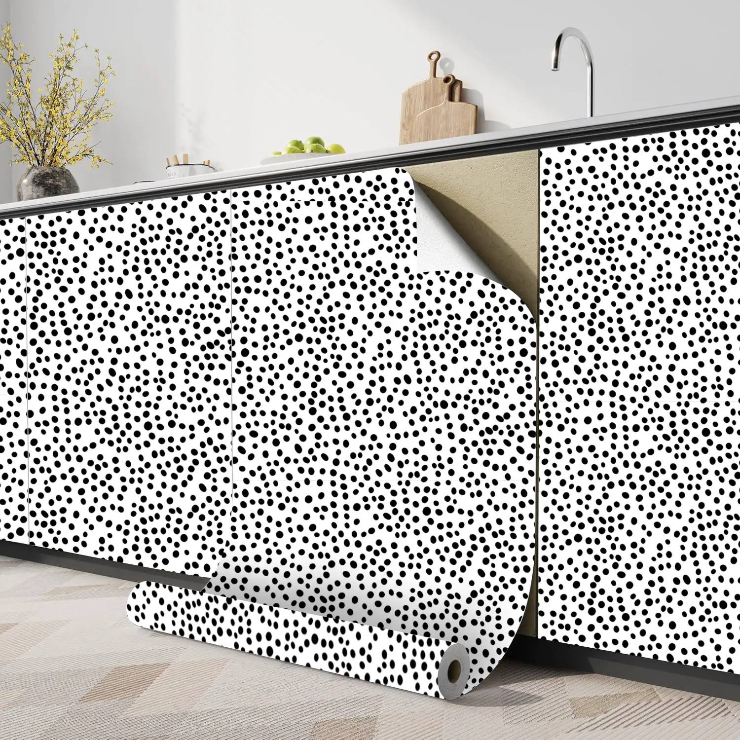 DIY Removable Wallpaper Sticker Roll, Polka Dot Pattern, Waterproof & Easy Clean, Home Decor for Bedroom Kitchen Dining Room
