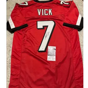 Michael Vick Atlanta Falcons Autographed Custom Football Jersey JSA COA Authentic Red #7 Player Edition