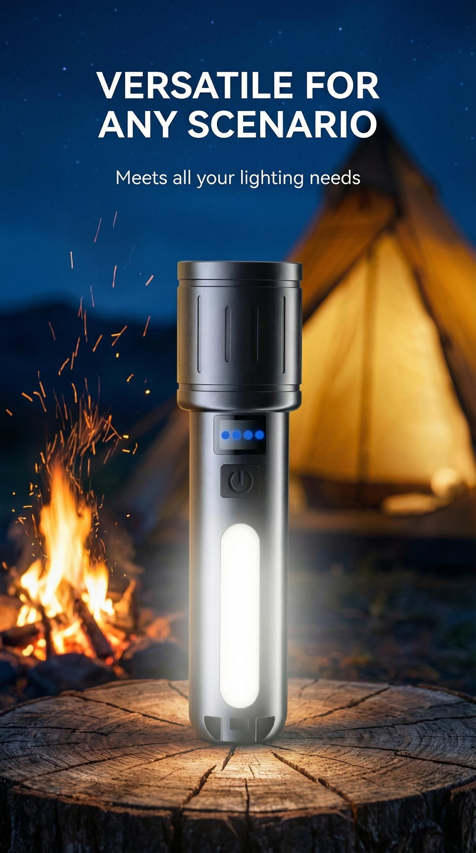 Black Panda Portable Flashlight 500 Lumens 500m Beam Mechanical Zoom  Multiple Modes USB Rechargeable