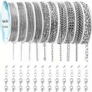10pcs Stainless Steel DIY Jewelry Making Chains - 10 Different Styles of Metal Chains and Accessories, Perfect for Crafting Enthusiasts, Crafting Supplies | Decorative Chains | Durable Crafting Material, Jewelry Making Supplies