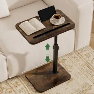 360 °   Swivel C-Shaped Side Table, Adjustable Height Rotating End Table, Multi-Function Sofa Side Desk with Phone and Tablet Slot, Ideal for Eating, Working, Reading, Suitable for Small Space Living Areas