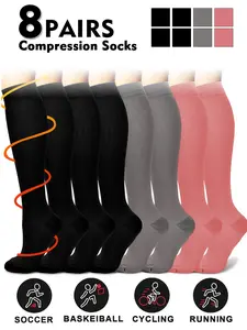 Compression Socks for Men & Women, Compression Athletic Socks, 20-30mmhg Knee High Design, Running Performance Recovery, 8 Pairs for Circulation Support